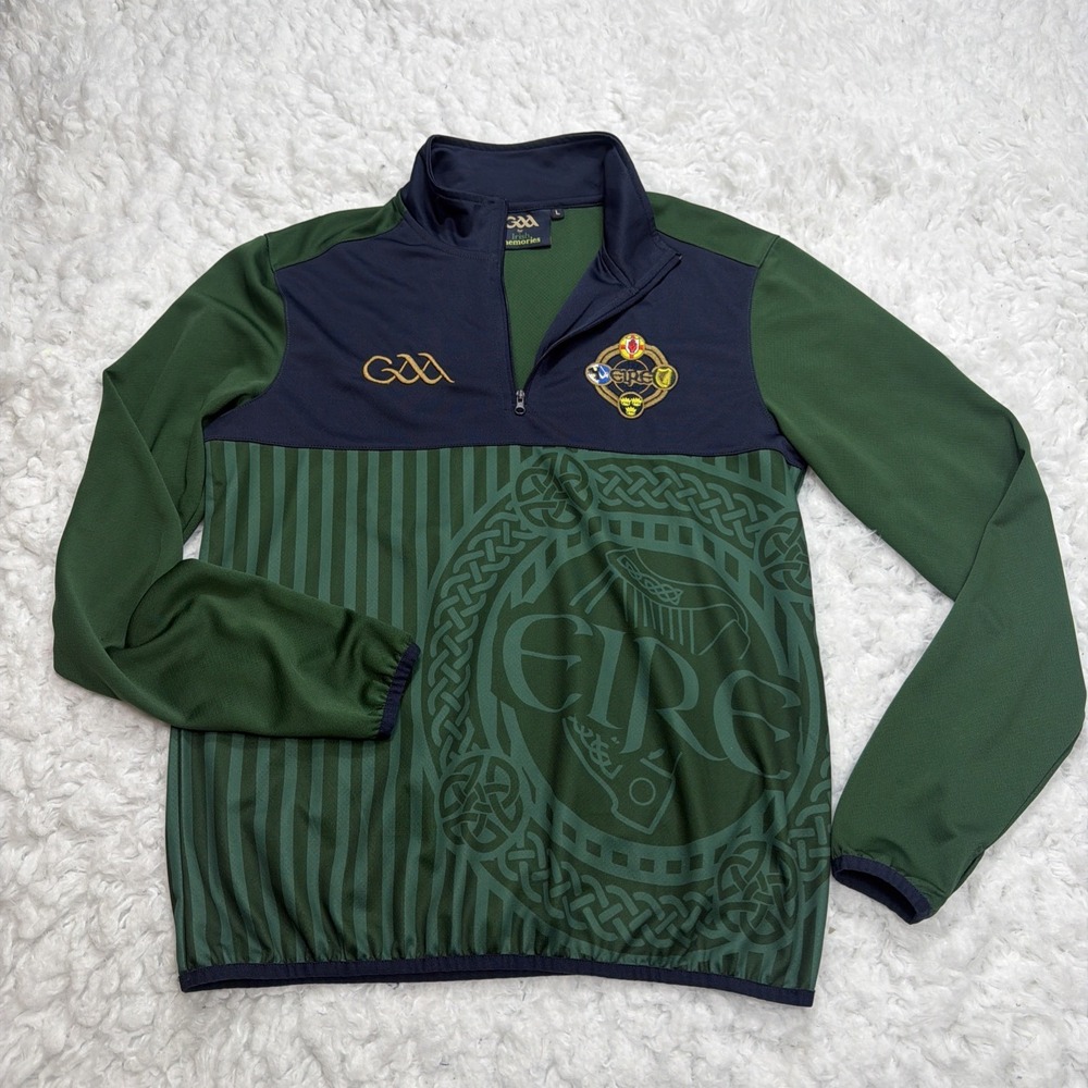 Lansdowne Rugby Jersey Large Slim Graphic Green Irish Memories 1/4 Zip Pullover